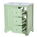 30 Inch Bathroom Vanity Cabinet With Ceramic Basin, 3 Drawers And Adjustable Shelves Green Bathroom Solid Wood Mdf