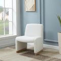 Comfy Accent Chair, Upholstered Slipper Chair, Armless Chair With Wood Legs And Soft Fabric For Living Room, Bedroom, White White Foam Wood Fabric