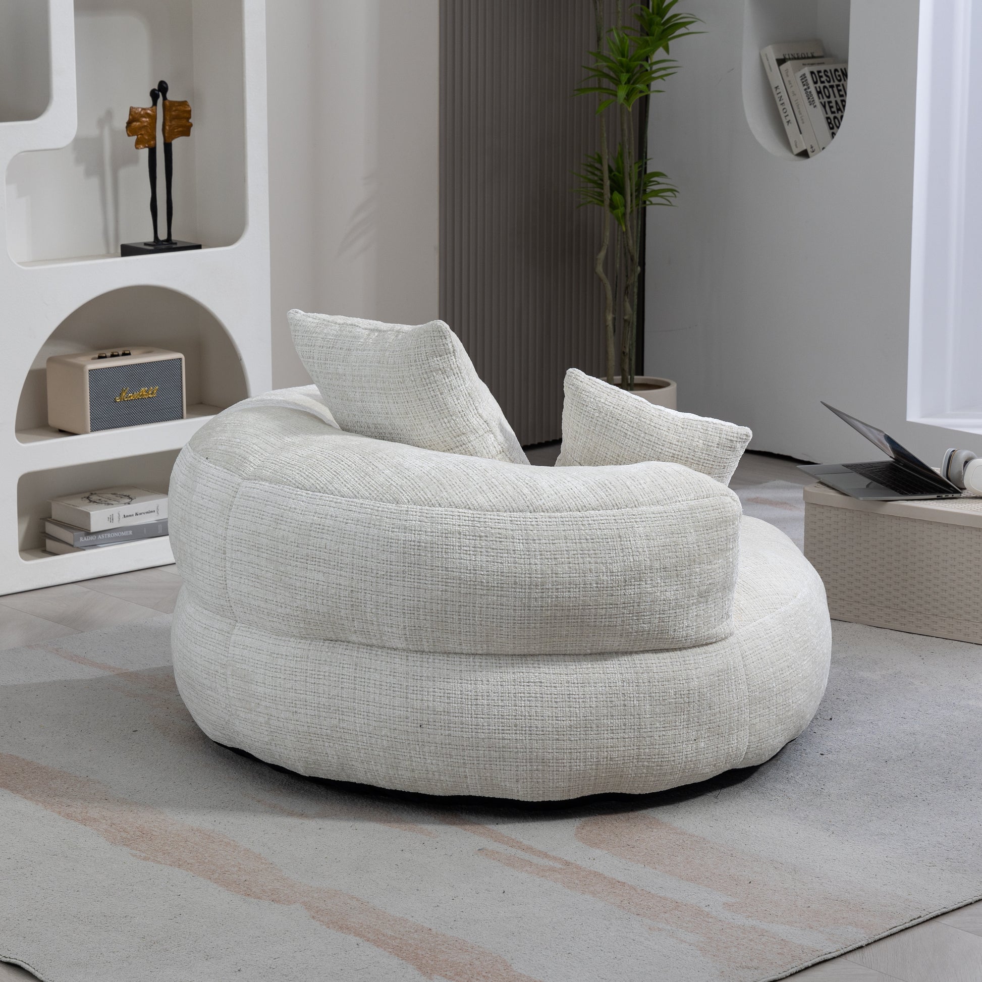 Coolmore Lazy Sofa Durable Comfort Lounger High Back Bean Bag Chair Couch With Three Pillows For Adults And Kids, Indoor & Outdoor, Single Gaming Sofa Chair For Bedroom,Office Beige Chenille Beige Foam Chenille 1 Seat