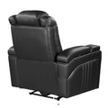 Pu Leather Power Recliner Home Theater Recliner With Power Adjustable Headrest, Wireless Charging Device, Usb Port, Storage Arms, Cup Holder And Swivel Tray Table For Living Room, Black Black Foam Pu Leather