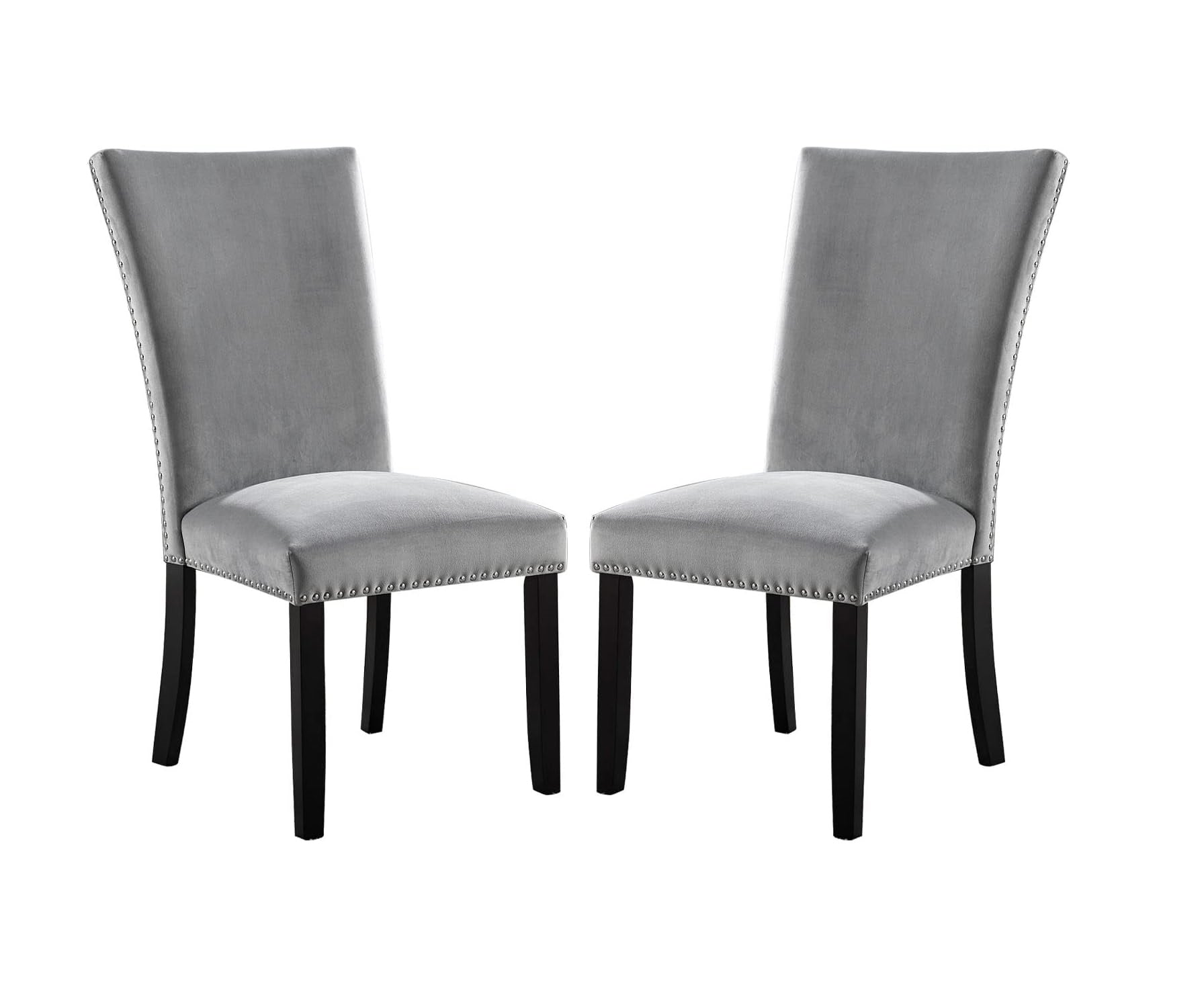 Attractive Set Of 2Pc Side Chairs Dining Room Furniture Gray Flannelette Seat Trim Kitchen Breakfast Black,Light Gray Dining Room Modern,Transitional Dining Chairs Rubberwood Solid Back Set Of 2