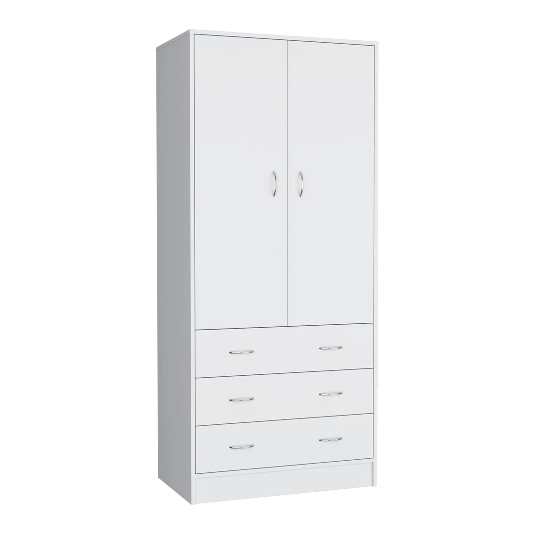 Taly Armoire With Double Doors, 3 Drawers, And Hanging Rod White White Particle Board