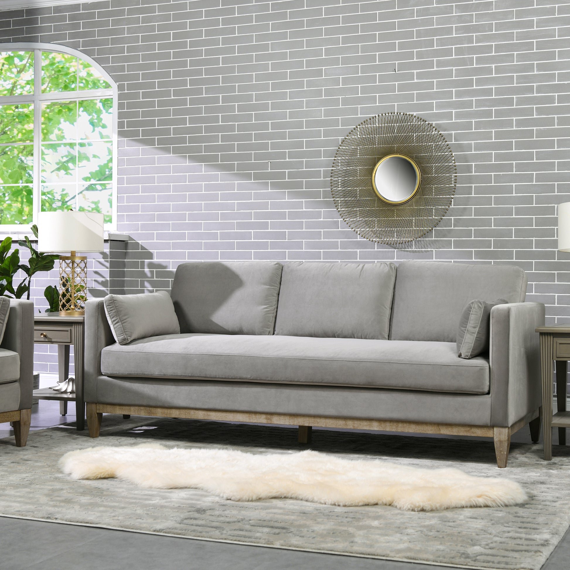 Knox 84" Modern Farmhouse Sofa, Opal Grey Velvet Gray Wood Foam Velvet 3 Seat