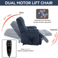 Dual Motor Heat Massage Infinite Position Up To 350 Lbs Electric Power Lift Recliners With Power Remote, Medium Firm And Heavy Duty, Blue Blue Chenille Power Remote Metal Primary Living Space Medium Firm Pillow Back Heavy Duty American Design Pine Pillow