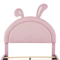 Twin Size Upholstered Rabbit Shape Bed With 2 Storage Stools, Velvet Platform Bed With Cartoon Ears Shaped Headboard, Pink Twin Pink Wood