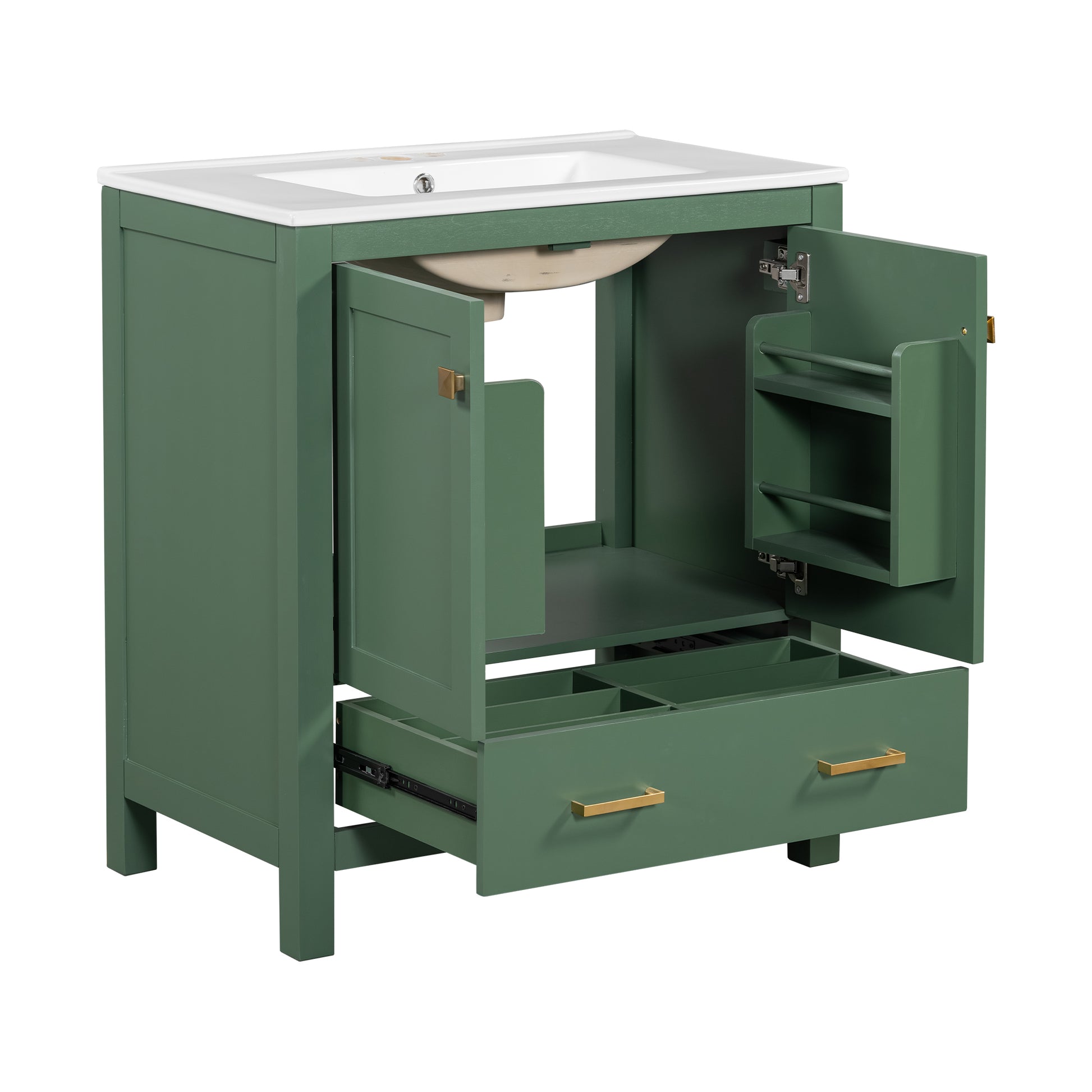 60" Green Bathroom Vanity Set With Double Vanities Separate , Double Ceramic Sinks, Storage Shelf, And Divided Drawers Mirror Not Included Modern Bathroom Solution For Spacious Bathrooms Green