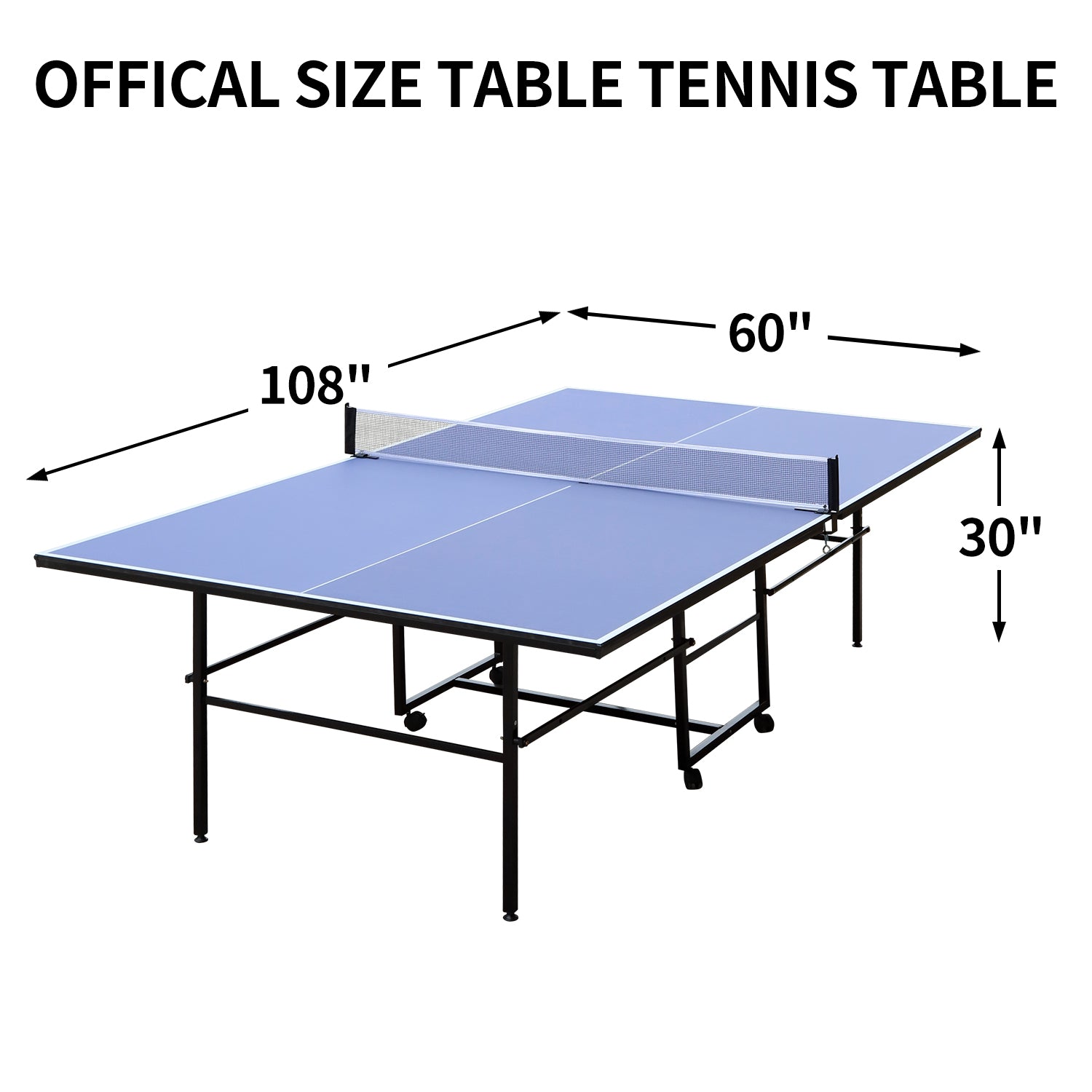 9Ft Mid Size Table Tennis Table, Foldable Ping Pong Table For Indoor & Outdoor Games With Net, 2 Table Tennis Paddles And 3 Balls Blue Mdf