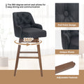 Coolmore Bar Stools Set Of 2 Counter Height Chairs With Footrest For Kitchen, Dining Room And 360 Degree Solid Wood Legs Swivel Bar Stools Set Of 2 Black Linen Black Foam Linen