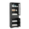 Tall Bathroom Storage Cabinet, Cabinet With Four Doors And Drawers, Adjustable Shelf, Mdf Board, Black Black Mdf