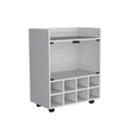 St Andrews Bar Cart With Built In 8 Bottle Rack, Double Glass Door Cabinet, And Aluminum Edged Top Surface White Primary Living Space Modern Particle Board Shelves Included Engineered Wood