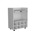 St Andrews Bar Cart With Built In 8 Bottle Rack, Double Glass Door Cabinet, And Aluminum Edged Top Surface White Primary Living Space Modern Particle Board Engineered Wood