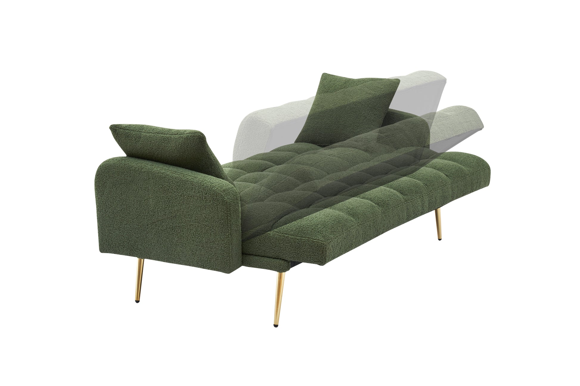 69 "Green Sofa Bed, Adjustable Sofa Teddy 2 Throw Pillows Green Fabric 2 Seat