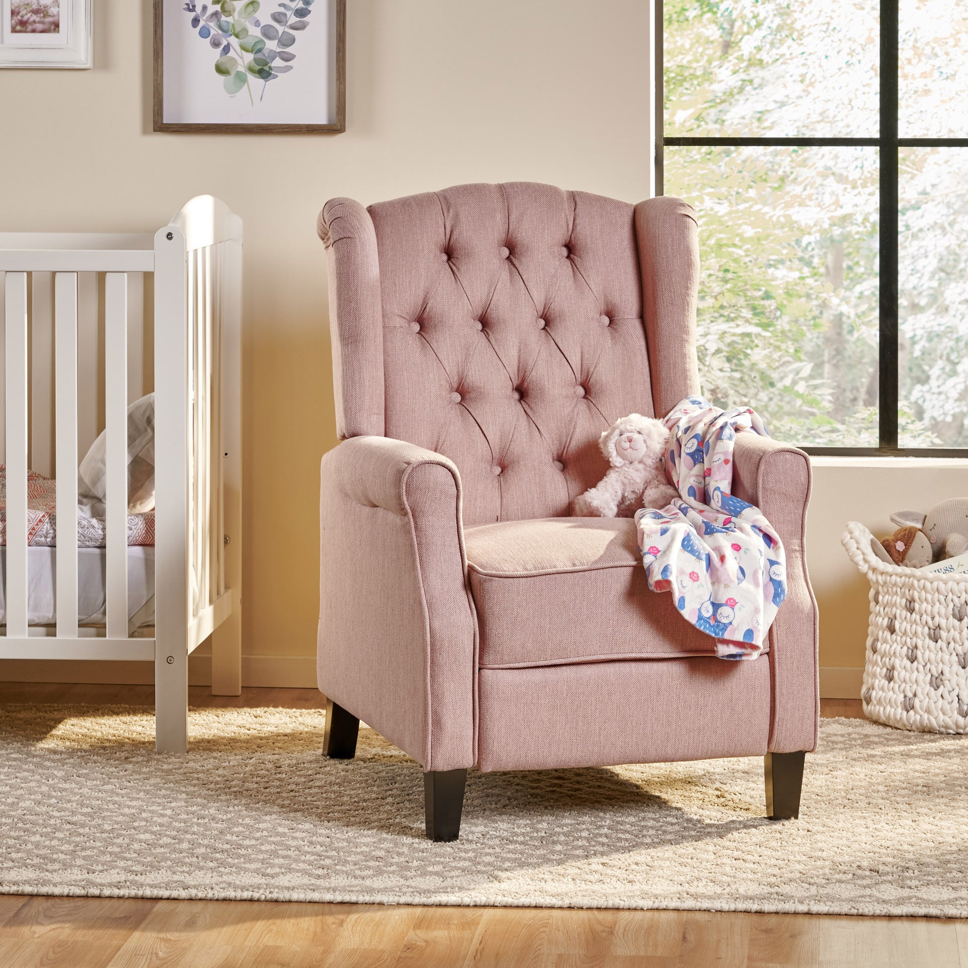28" Wide Manual Wing Chair Recliner Light Pink Fabric