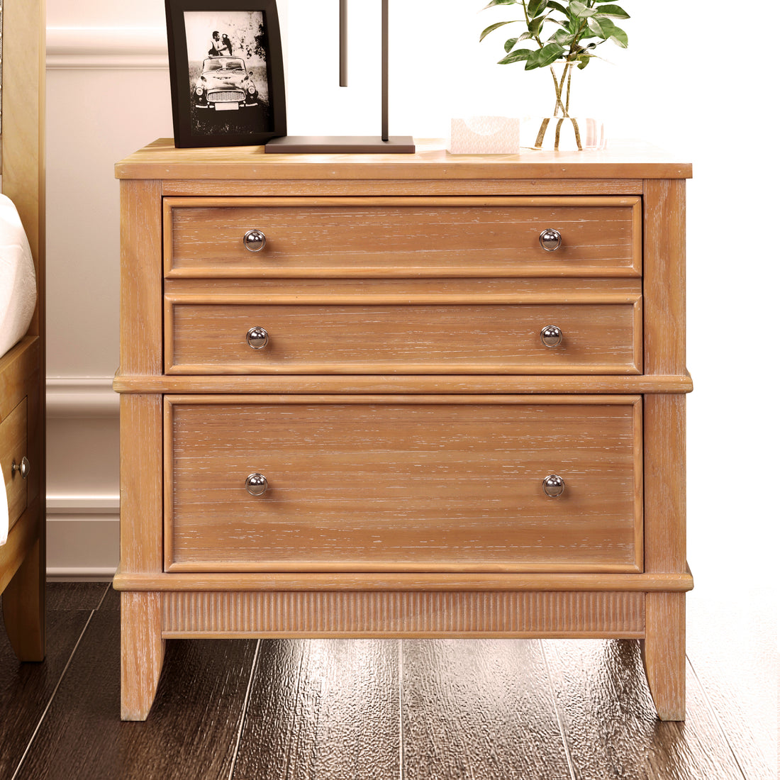 Hazel 3 Drawer Hazel 3 Drawer Side Table For Living Room, Hallway, Entryway Old Sku:Wf315640Aad Natural Solid Wood
