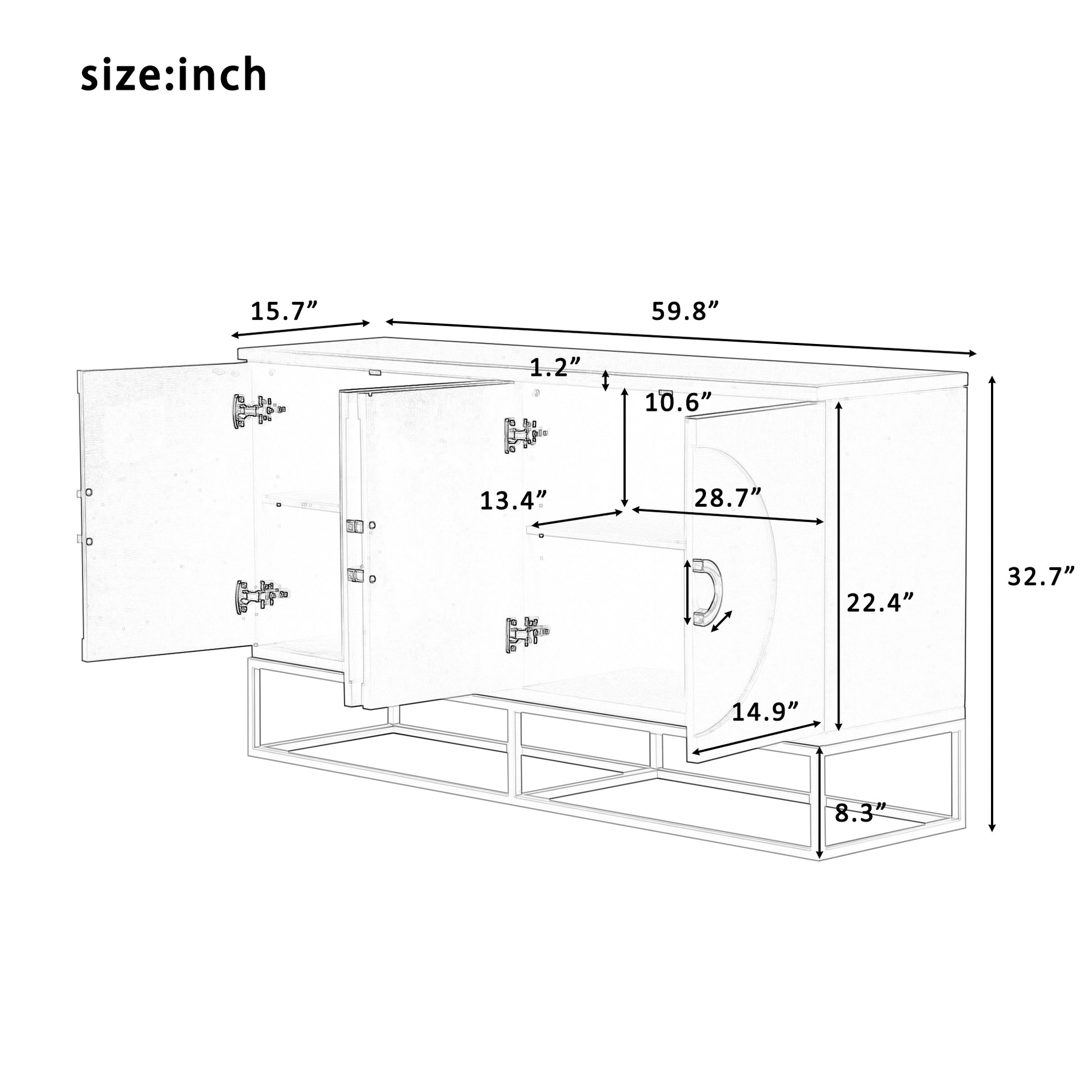 Four Door Metal Handle Storage Cabinet, Adjustable Shelves, Suitable For Corridor, Entrance, Living Room, Study Navy Blue Mdf