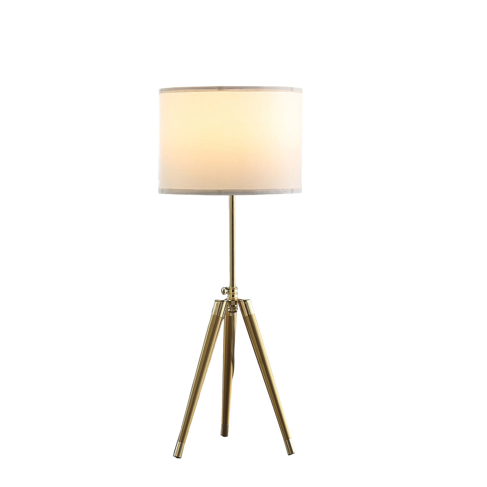 35.5" 25.75"H Adjustable Hieght Brass Shiny Gold Modern Tripod Table Lamp For Living Room, Nightstand Bedside Table Lamp For Bedroom, Led Lamp Gold White Fabric Metal