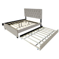 Gray Queen Size Trundle Pull Out Drawers Storage Upholstered Bed Modern Design No Box Spring Required Box Spring Not Required Queen Gray Wood Espresso Bedroom American Design,Casual,Contemporary,Modern Rubberwood Trundle Bed Included Fiber Foam And