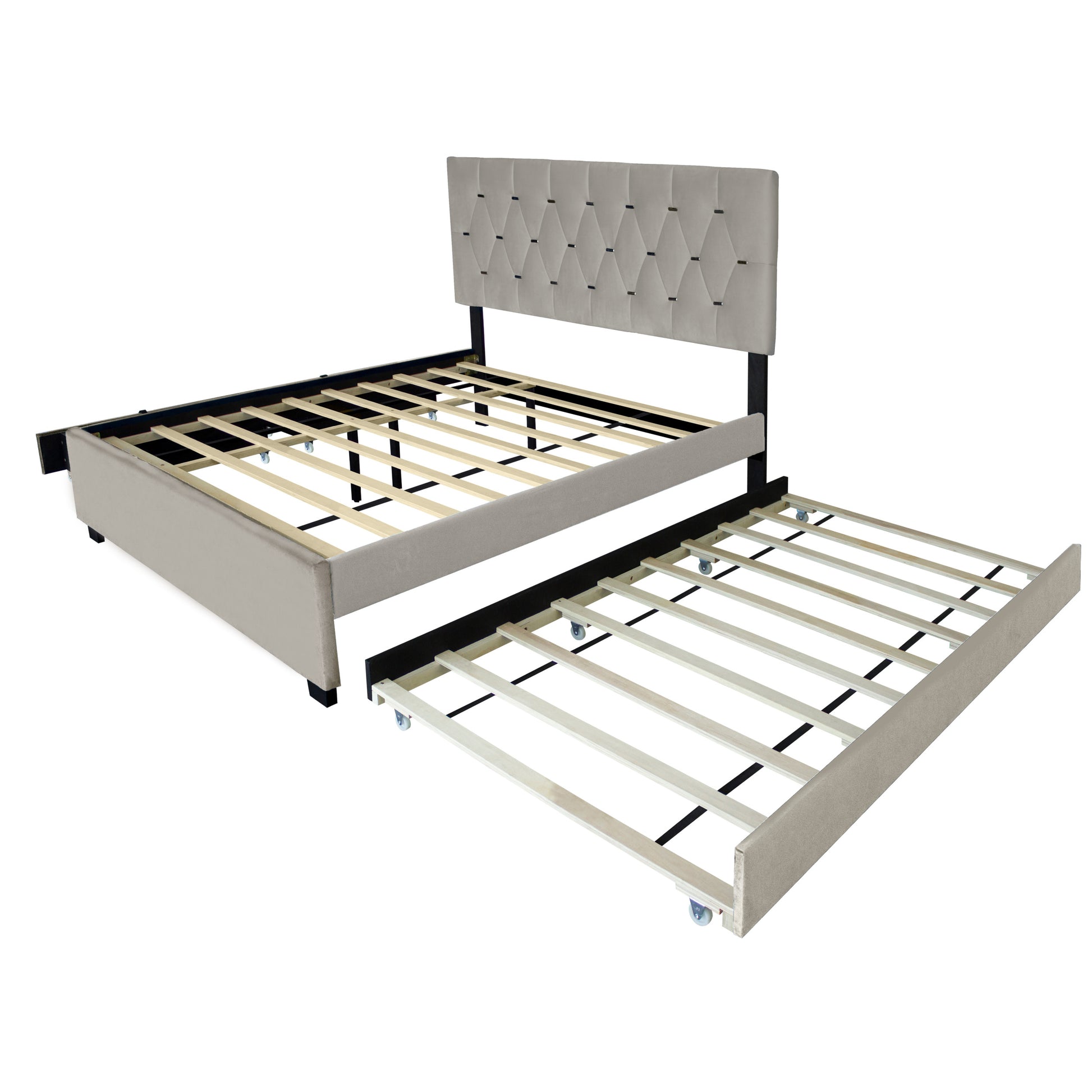 Gray Queen Size Trundle Pull Out Drawers Storage Upholstered Bed Modern Design No Box Spring Required Box Spring Not Required Queen Gray Wood Espresso Bedroom American Design,Casual,Contemporary,Modern Rubberwood Trundle Bed Included Fiber Foam And