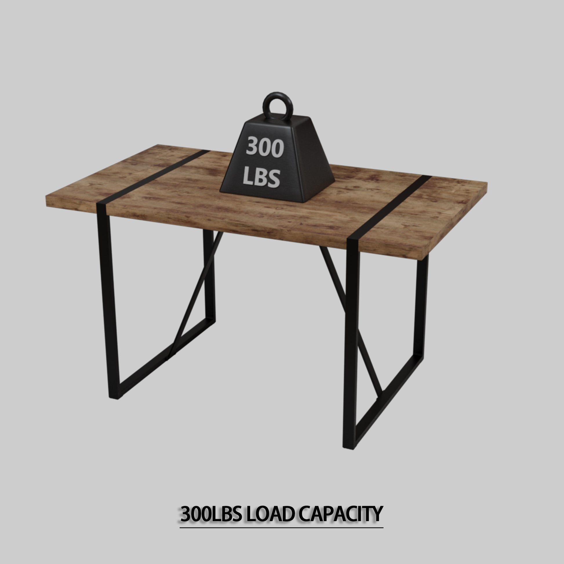 55 "Rural Industrial Rectangular Mdf Dark Wood Dining Table, 4 6 People, 1.5" Thick Engineering Wood Tabletop And Black Rectangular Metal Legs, Used For Writing Desk, Kitchen, Terrace, Dining Room Wood Kitchen Mdf