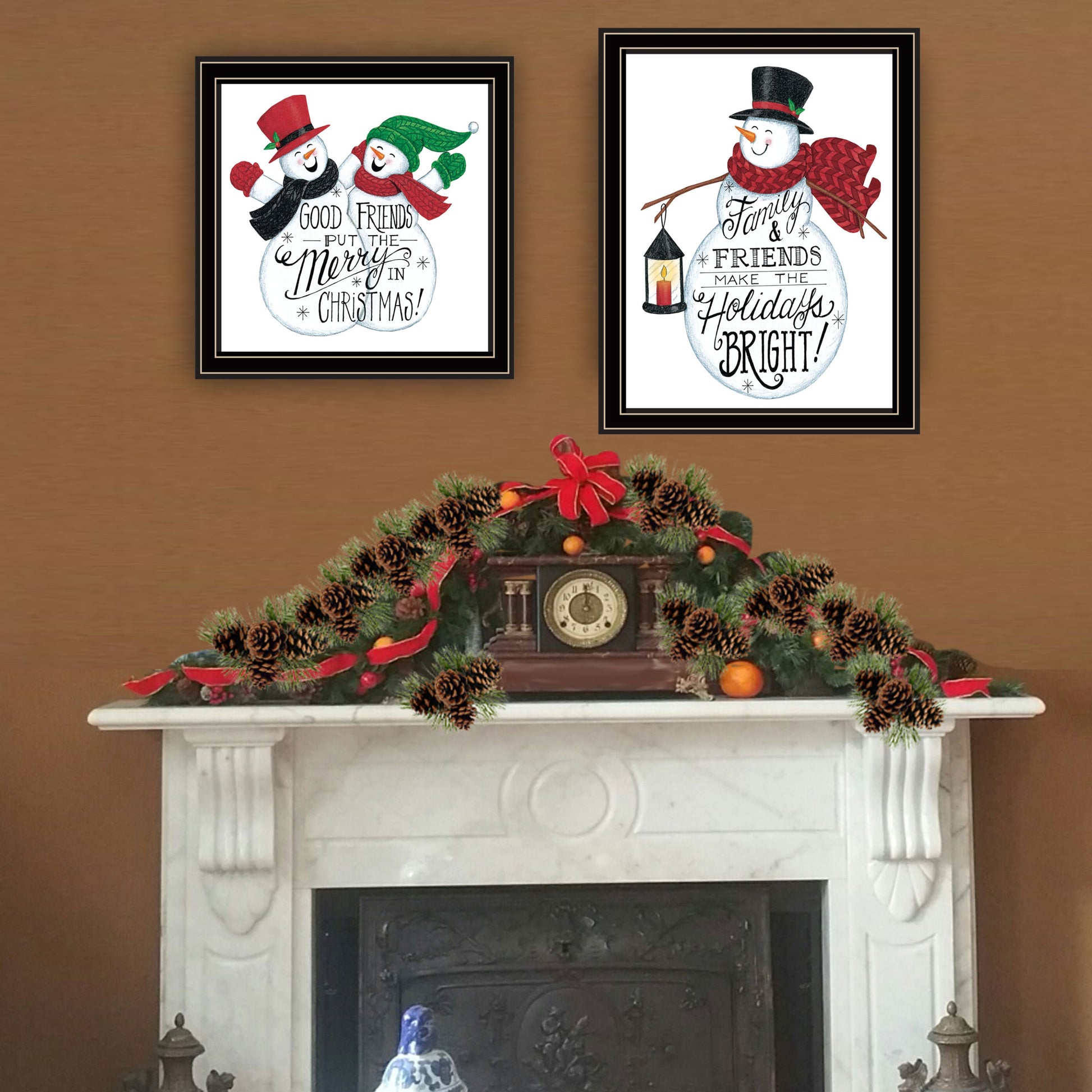 2 Piece Vignette Good Friends Snowman Black Framed Wall Art For Living Room, Bedroom Wall Art Print For Home Decor By Deb Strain Multicolor Wood Paper