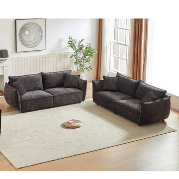 3 Seater 3 Seater Combo Sofa Modern Living Room Sofa, Linen Fabric Sofa, Wooden Frame With 4 Pillows, Apartment Sofa Furniture Black Chenille Wood Primary Living Space Pine Foam Fabric 6 Seat