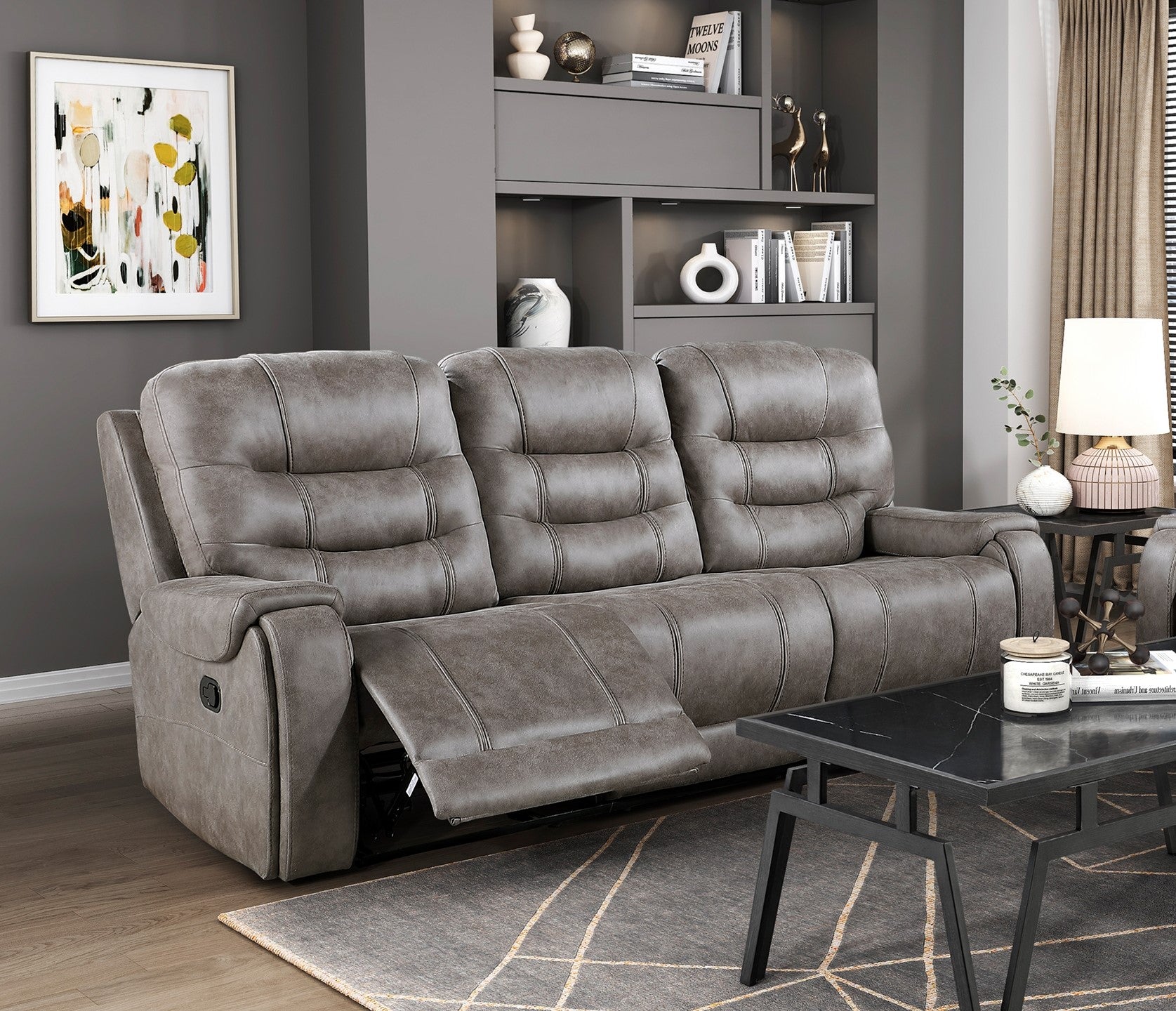 Grayish Brown Modern Reclining Sofa Set 2Pc Sofa Loveseat Plush Seating, Polished Microfiber Upholstery Solid Wood Frame Living Room Furniture Brown Gray Microfiber Wood Primary Living Space Modern Plywood,Solid Wood 5 Seat