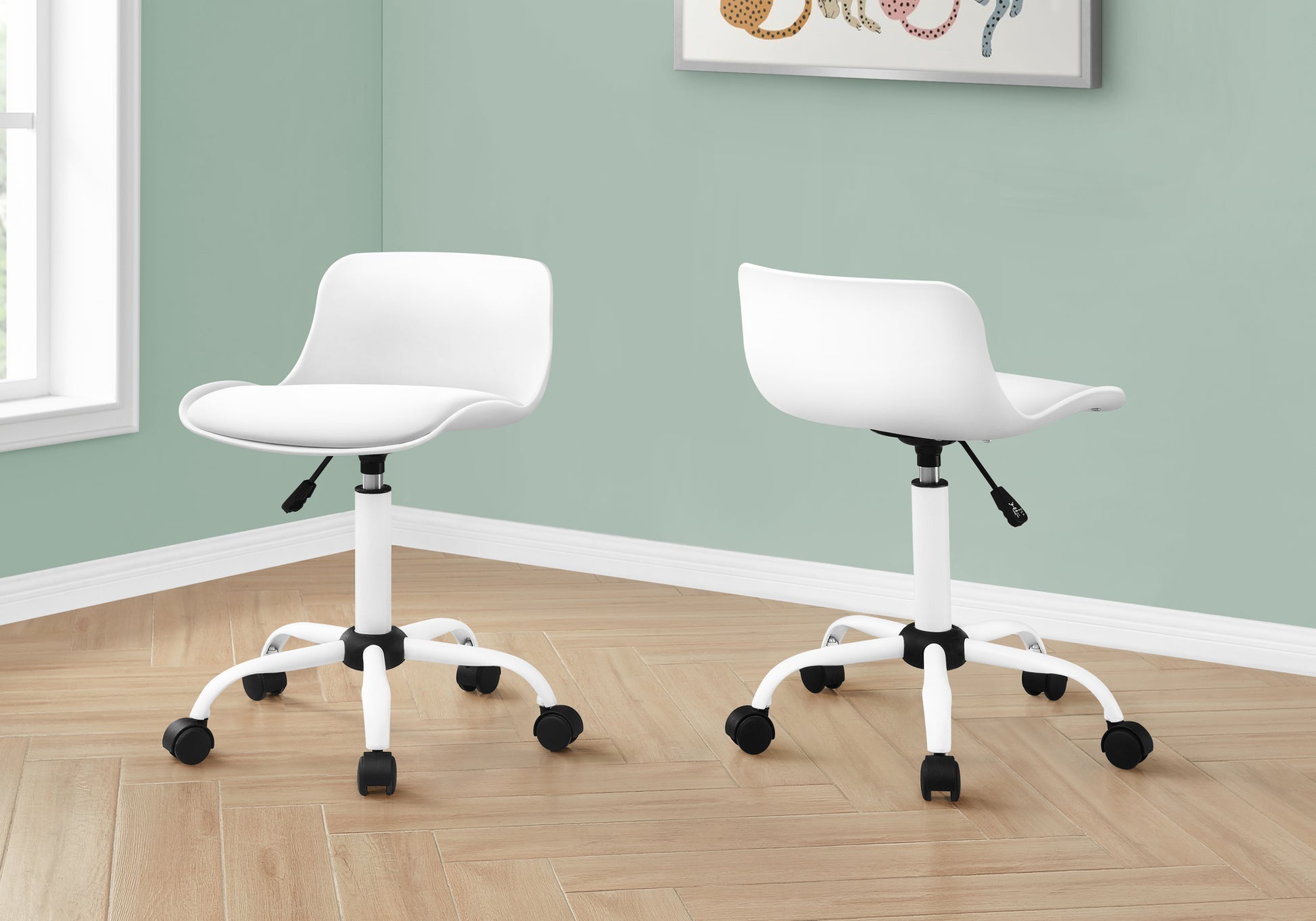 Office Chair, Adjustable Height, Swivel, Ergonomic, Computer Desk, Work, Juvenile, White Leather Look, White Metal, Contemporary, Modern White Foam Metal