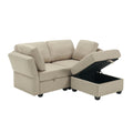 Space Saving Small Sectional Sofa With Ottoman, 2 Seater Sofa With 1 Ottoman, All Seats And Ottomans With Storage Function Beige Beige Fabric 2 Seat