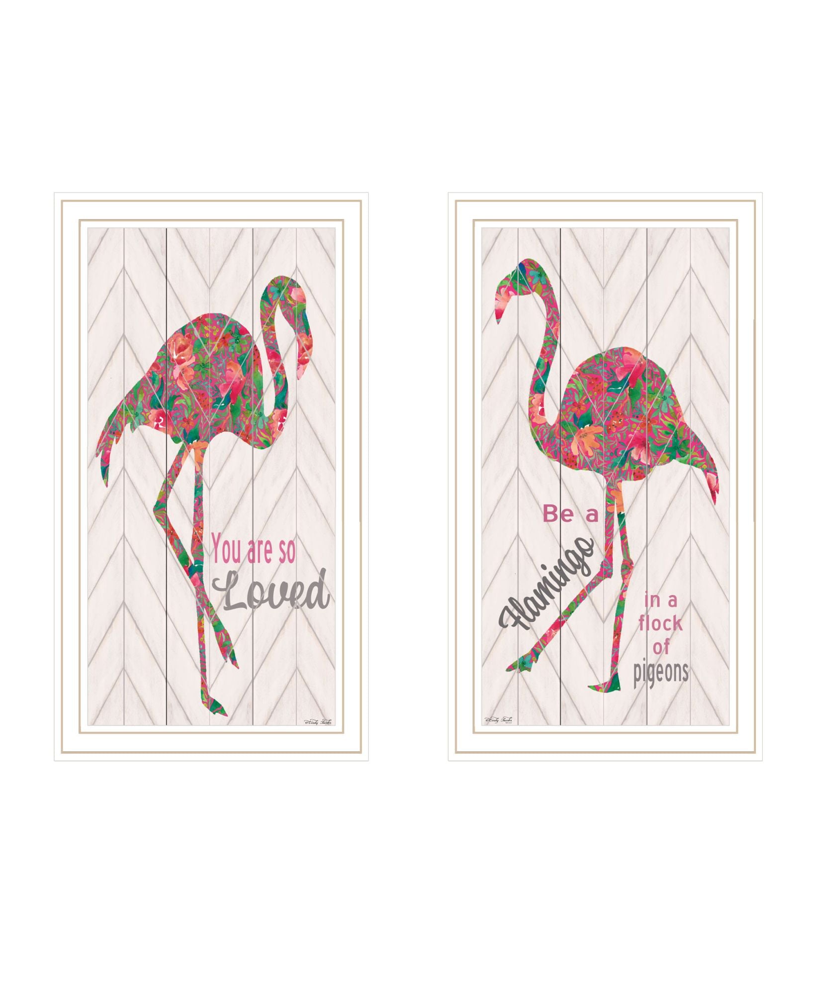 "Flamingo'S A Matrix Colors " Framed Wall Art For Living Room, Wall Art Print For Home Decor, Bedroom Wall Art By Cindy Jacobs Multicolor Wood Paper