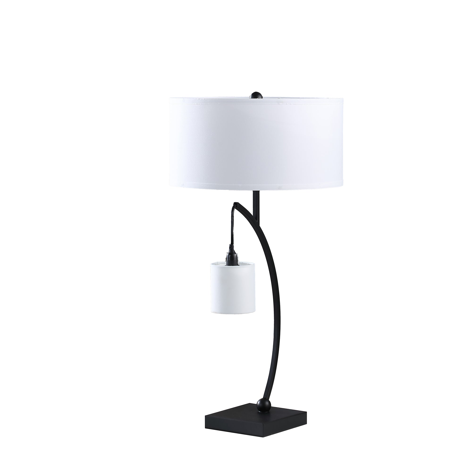 28.5" In Contemporary Dual Black Arc W Hanging Pendelum Lamp Metal Table Lamp Matte Black Metal