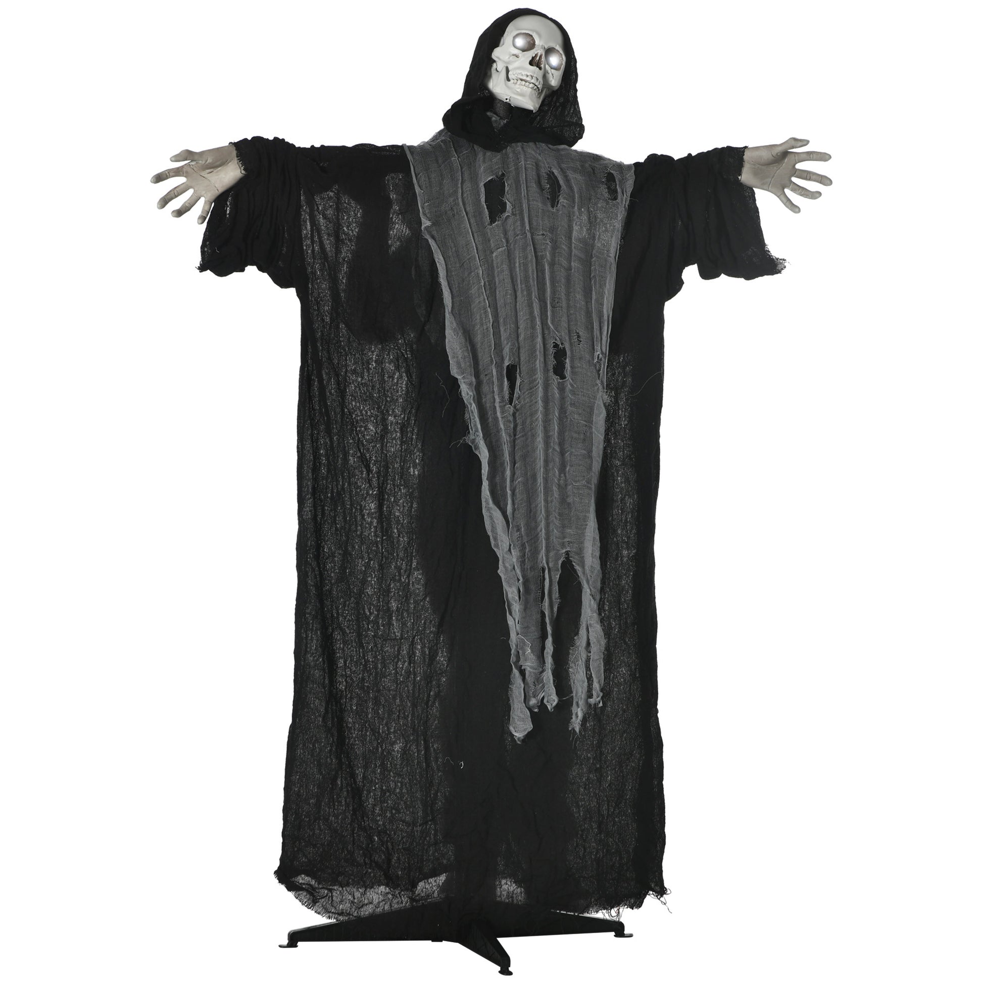 Outsunny 60" Life Size Outdoor Halloween Decorations Animated Grim Reaper With Sound And Motion Activated, Light Up Eyes And Rib Cage, Spooky Scream, Thunder And Lightning Sounds Black Fabric