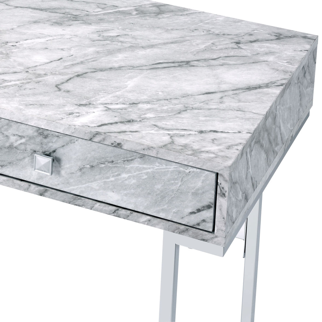 Tigress White Printed Faux Marble Top & Chrome Finish Writing Desk White Faux Marble
