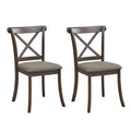 Wooden X Back Dining Chairs Set Of 2, Modern Fabric Upholstered Kitchen Side 2Pc Chairs, Cross Back Rubber Wood Farmhouse Dining Room Chair,Dark Brown Dark Brown Wood