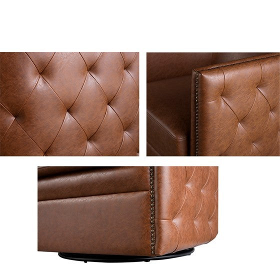 Capstone Tufted Barrel Swivel Chair Brown Wood