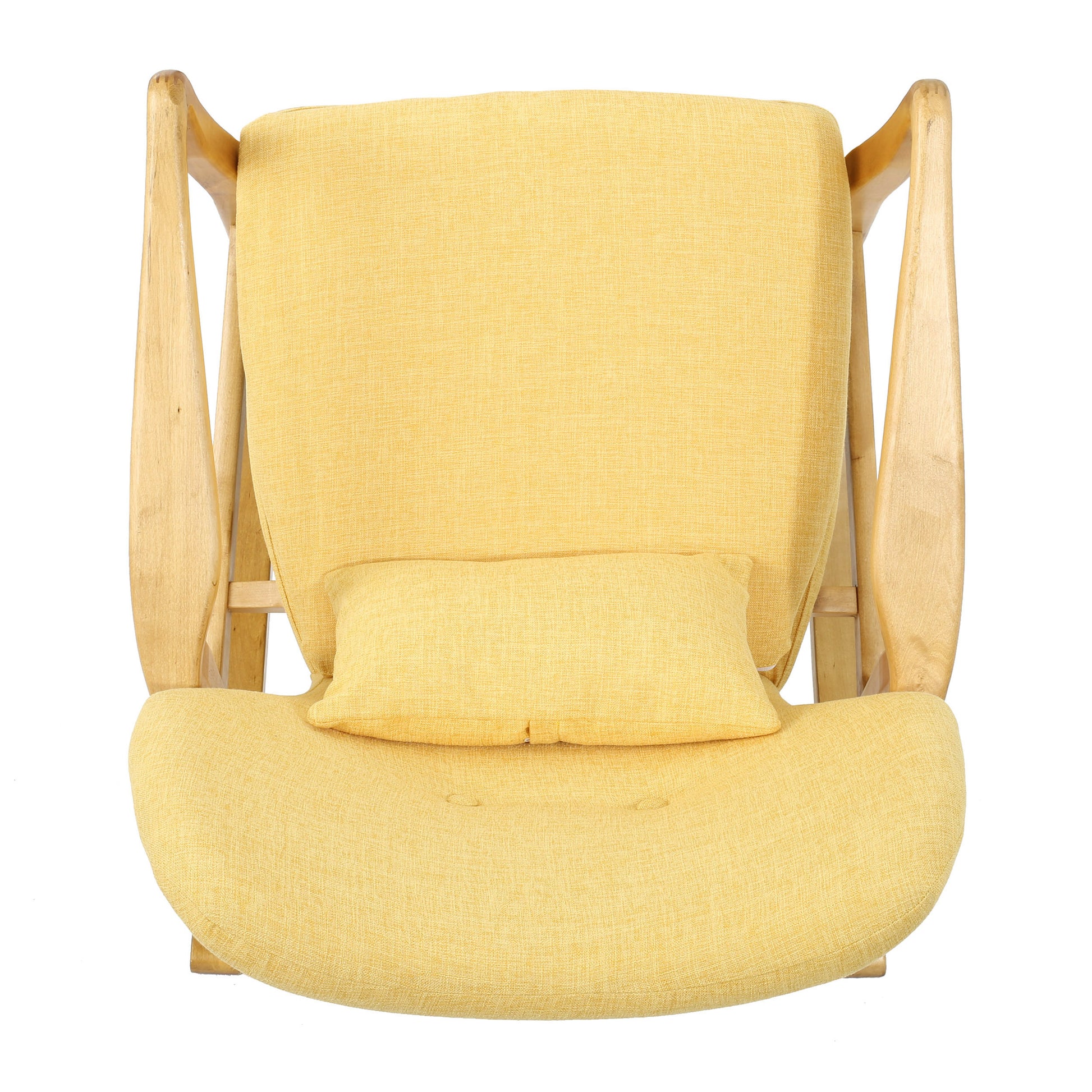 Elegant Solid Wood Rocking Chair With Yellow Linen Cushion Yellow Fabric