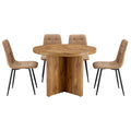 5 Piece Round Dining Table Set, Modern Round Table And 4 Upholstered Chairs For Dining Room, Kitchen Room, Living Room, Easy Assembly Metal Brown Black Dining Room 42 Inches Farmhouse,Mid Century Modern,Modern Round Round Mdf Dining Table With Chair Mdf