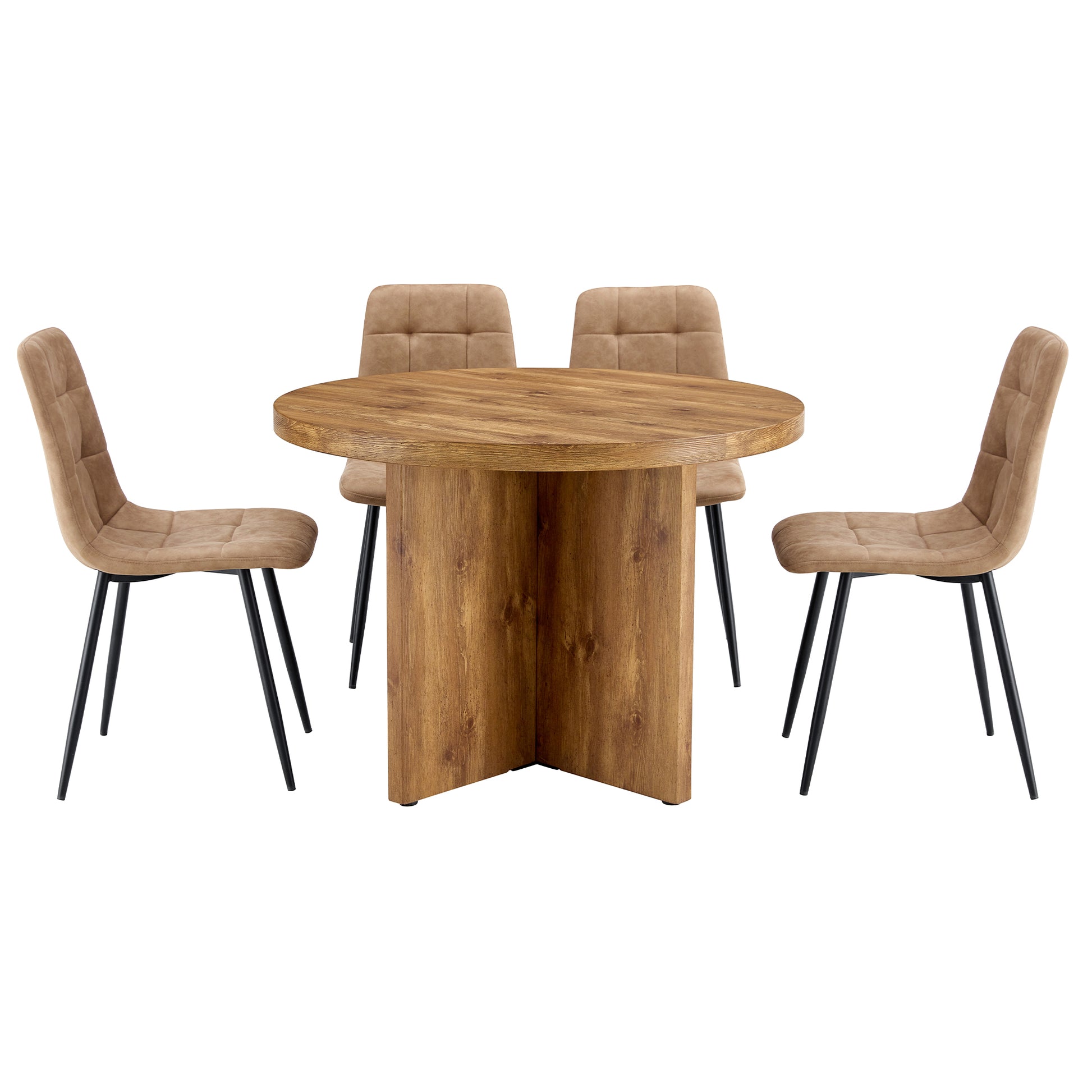 5 Piece Round Dining Table Set, Modern Round Table And 4 Upholstered Chairs For Dining Room, Kitchen Room, Living Room, Easy Assembly Metal Brown Black Dining Room 42 Inches Farmhouse,Mid Century Modern,Modern Round Round Mdf Dining Table With Chair Mdf