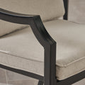 Dining Chair Beige Black Fabric Metal