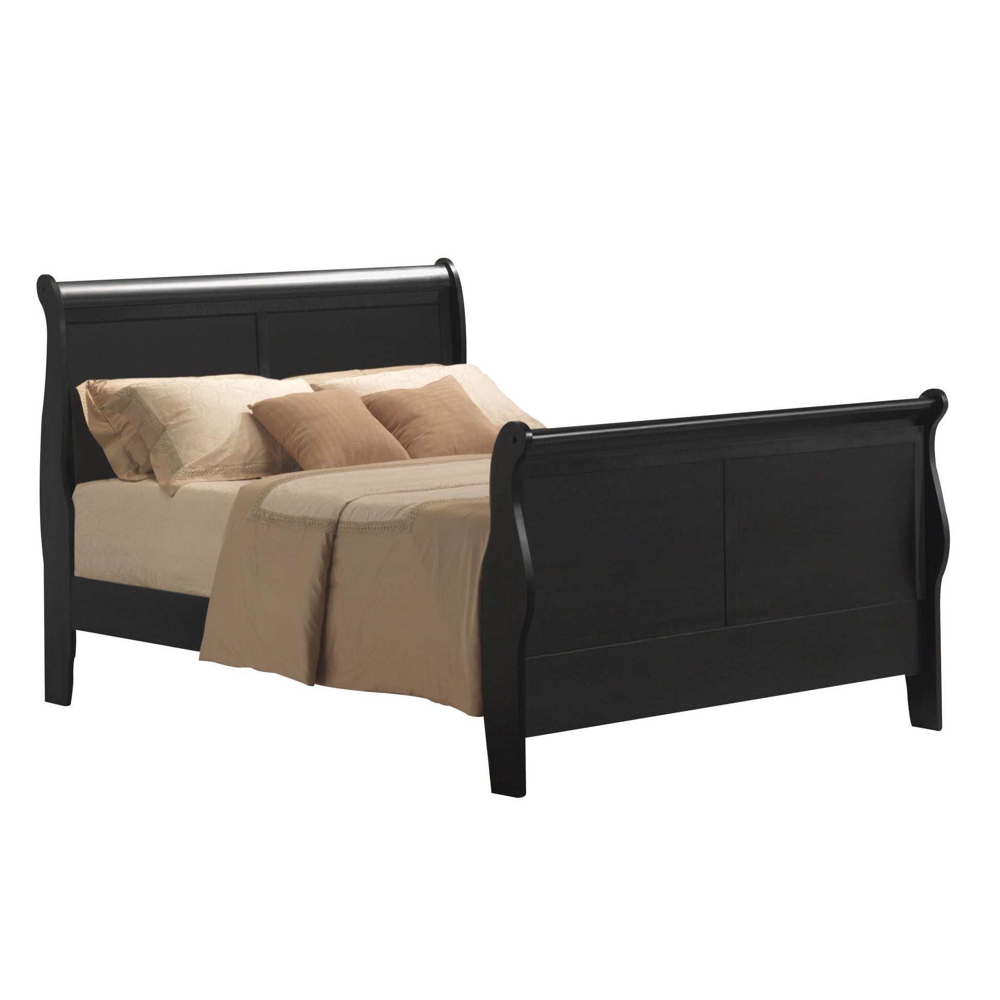 Black Queen Sleigh Bed Box Spring Required Queen Black Wood Bedroom Traditional Wood