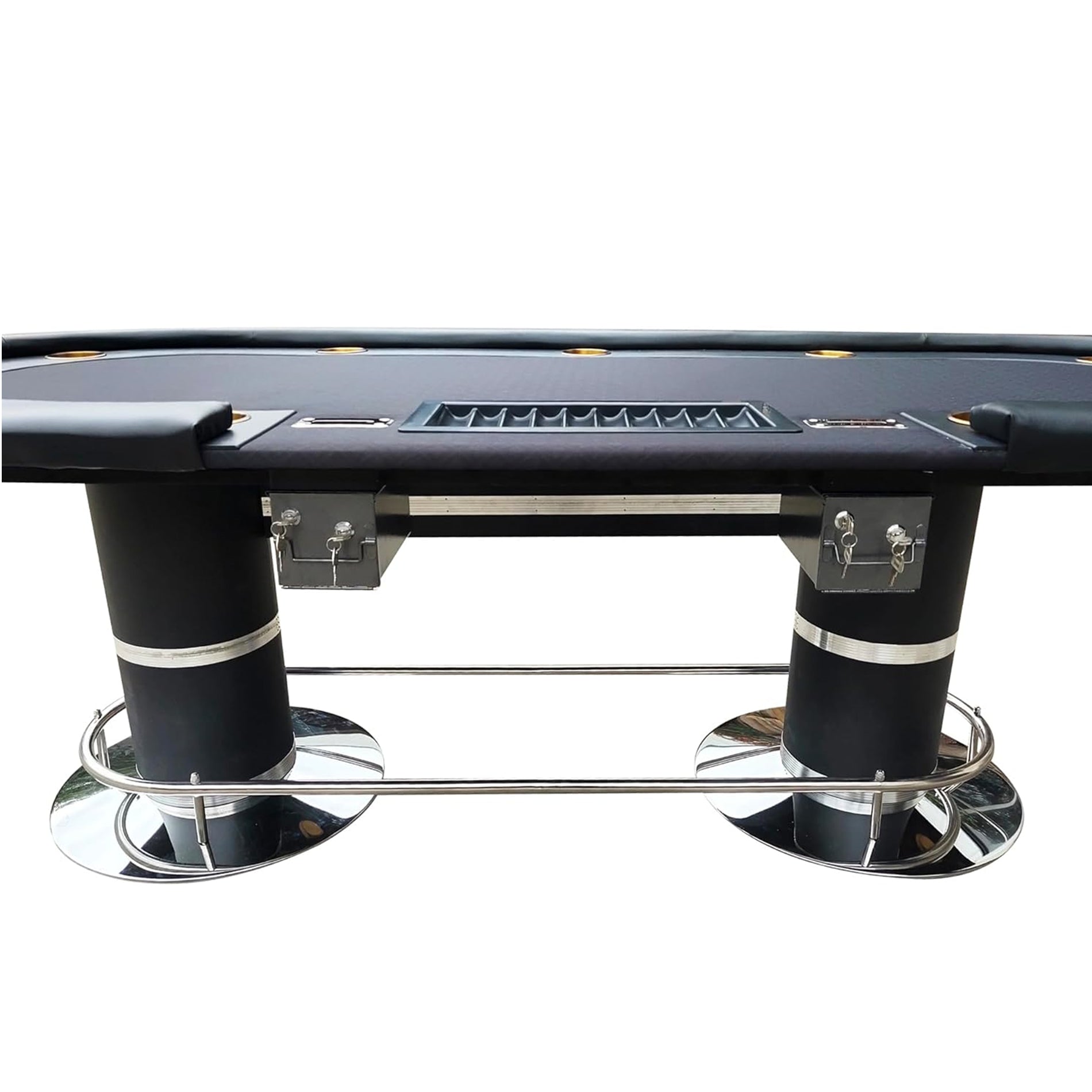 Ino Design 96" Poker Table Elite Oval Dark Knight With Black Waterproof Felt Plastic Chip Tray Steel Drop Box Black Primary Living Space Modern Wood Stainless Steel