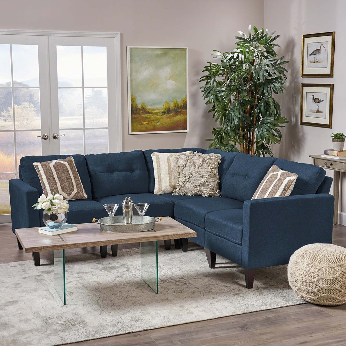 Mirod 5 Piece Upholstered Sectional Sofa Blue Fabric 4 Seat