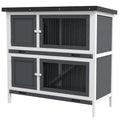 Pawhut Wooden Bunny Rabbit Hutch, Small Animal Habitat With Ramp, Removable Tray & Weatherproof Roof, Indoor Outdoor, Gray Grey Wood