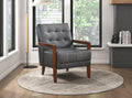 Modern Style Accent Chair Gray Leather Upholstered Tufted Detail Walnut Finish Wood Furniture 1Pc Dark Gray Primary Living Space Contemporary,Modern Plywood