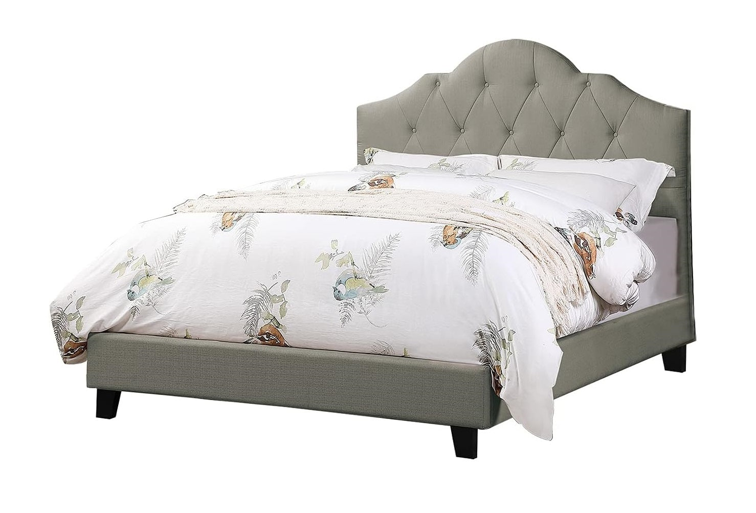 Majestic Arch 1Pc Queen Size Bed Adjustable Hb Grey Polyfiber Tufted Upholstered Wooden Bedframe Bedroom Furniture Box Spring Not Required Queen Gray Espresso Wood Bedroom