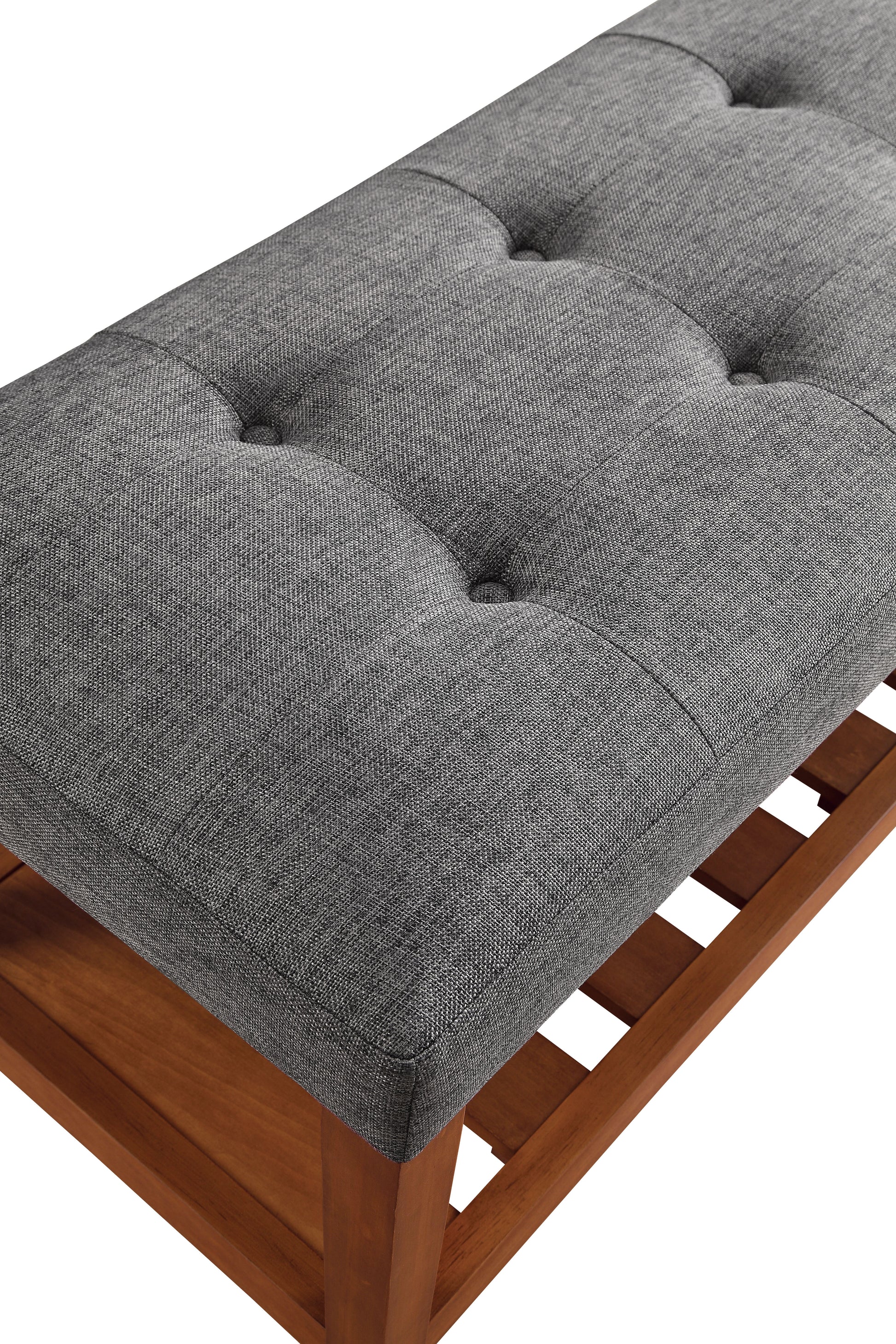 Charla Gray Fabric & Oak Finish Bench Gray Fabric,Synthetic Wood