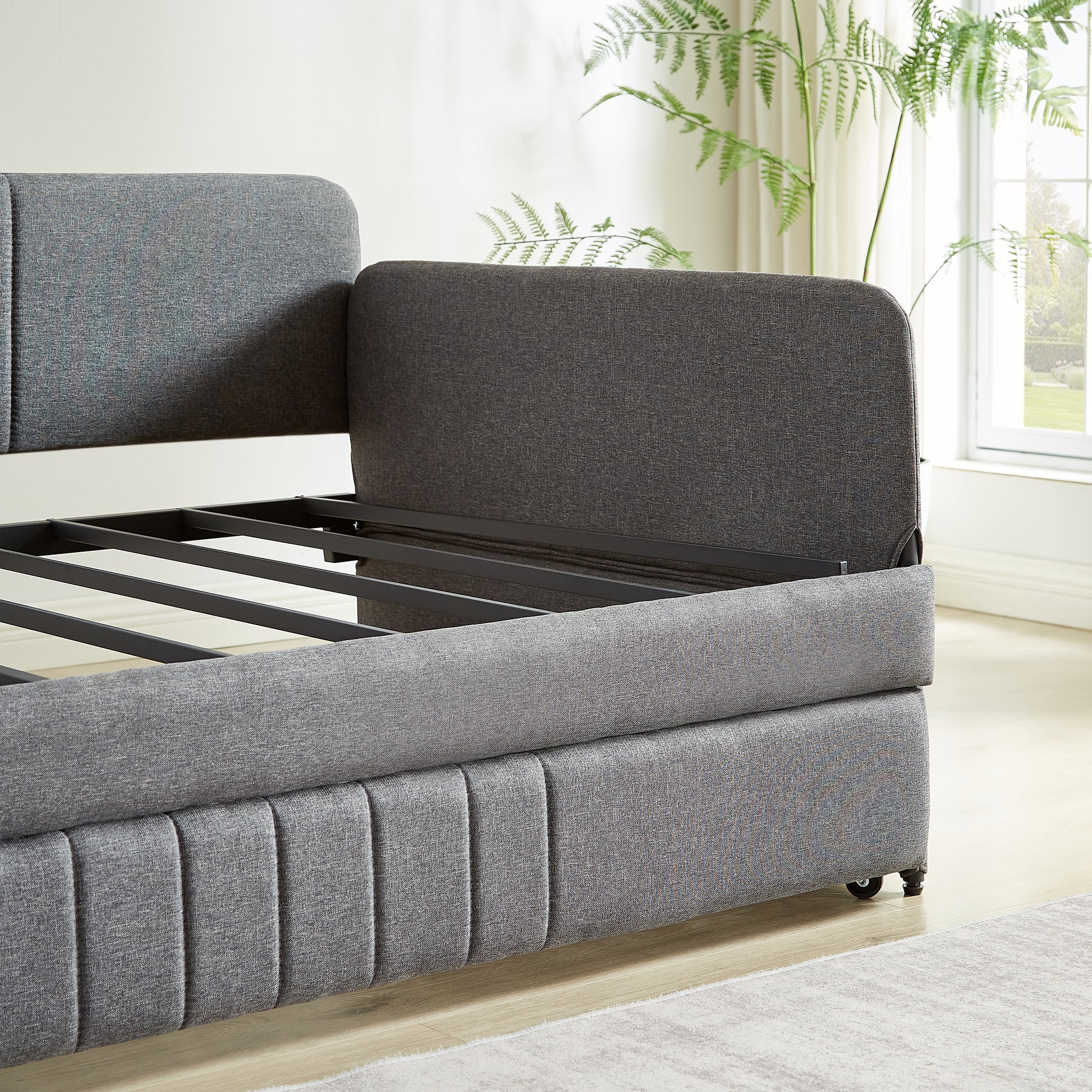 Daybed, Sofa Bed Metal Framed With Trundle Twin Size, Grey, 78.4''L X 41''W X 29.8''H. Twin Grey Iron