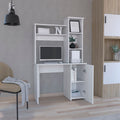 Carson Computer Desk With Hutch, Single Door Cabinet, Expansive Work Surface And 3 Tier Storage Shelves White Computer Desk Office Modern Freestanding Rectangular Shelves Desk Rectangular Particle Board Engineered Wood