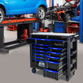 12 Layer Drawer Multi Purpose Tool Car, With Wheels, Iron Top Black Blue Steel