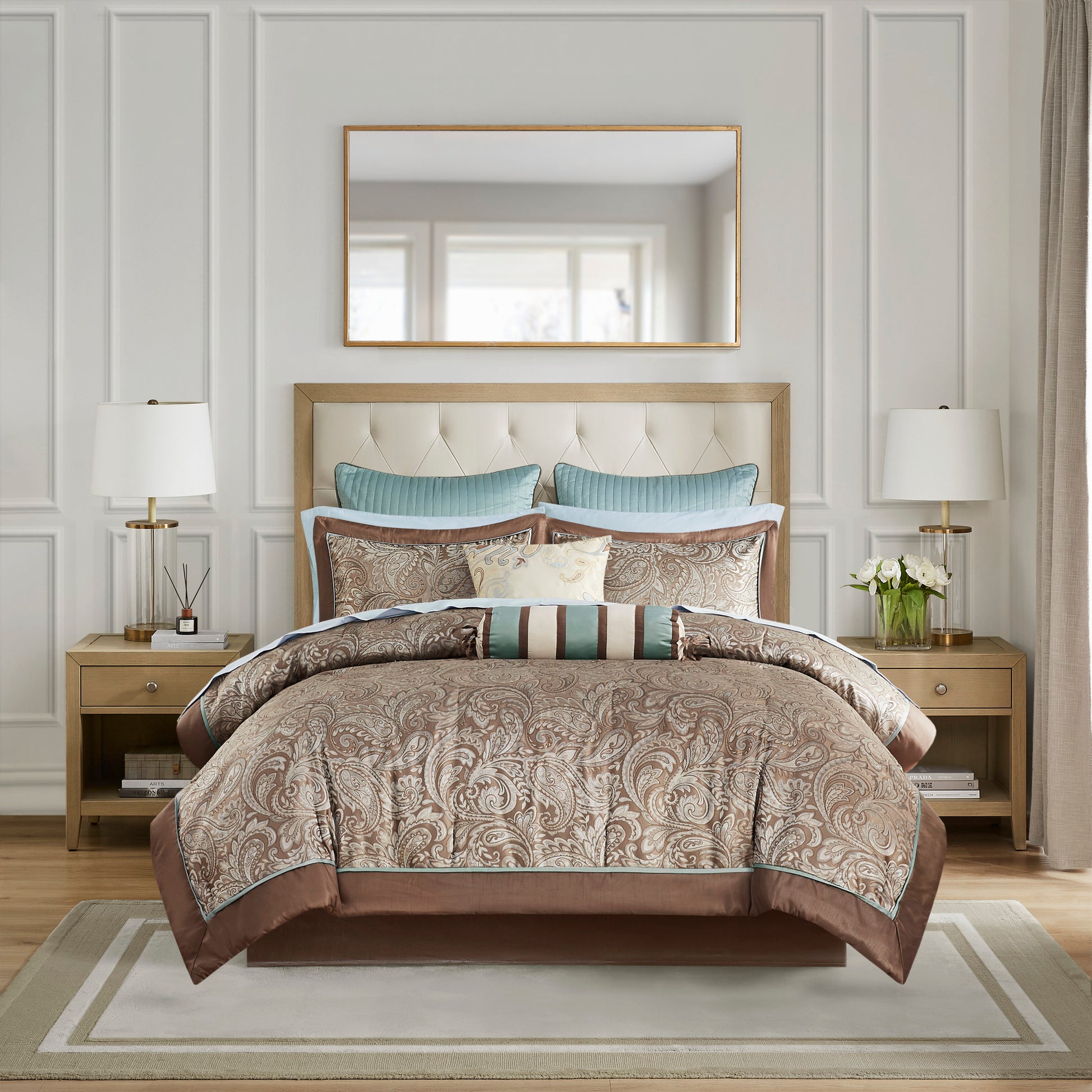 12 Piece Comforter Set With Cotton Bed Sheets Blue Brown Cal King California King Blue Brown Cotton