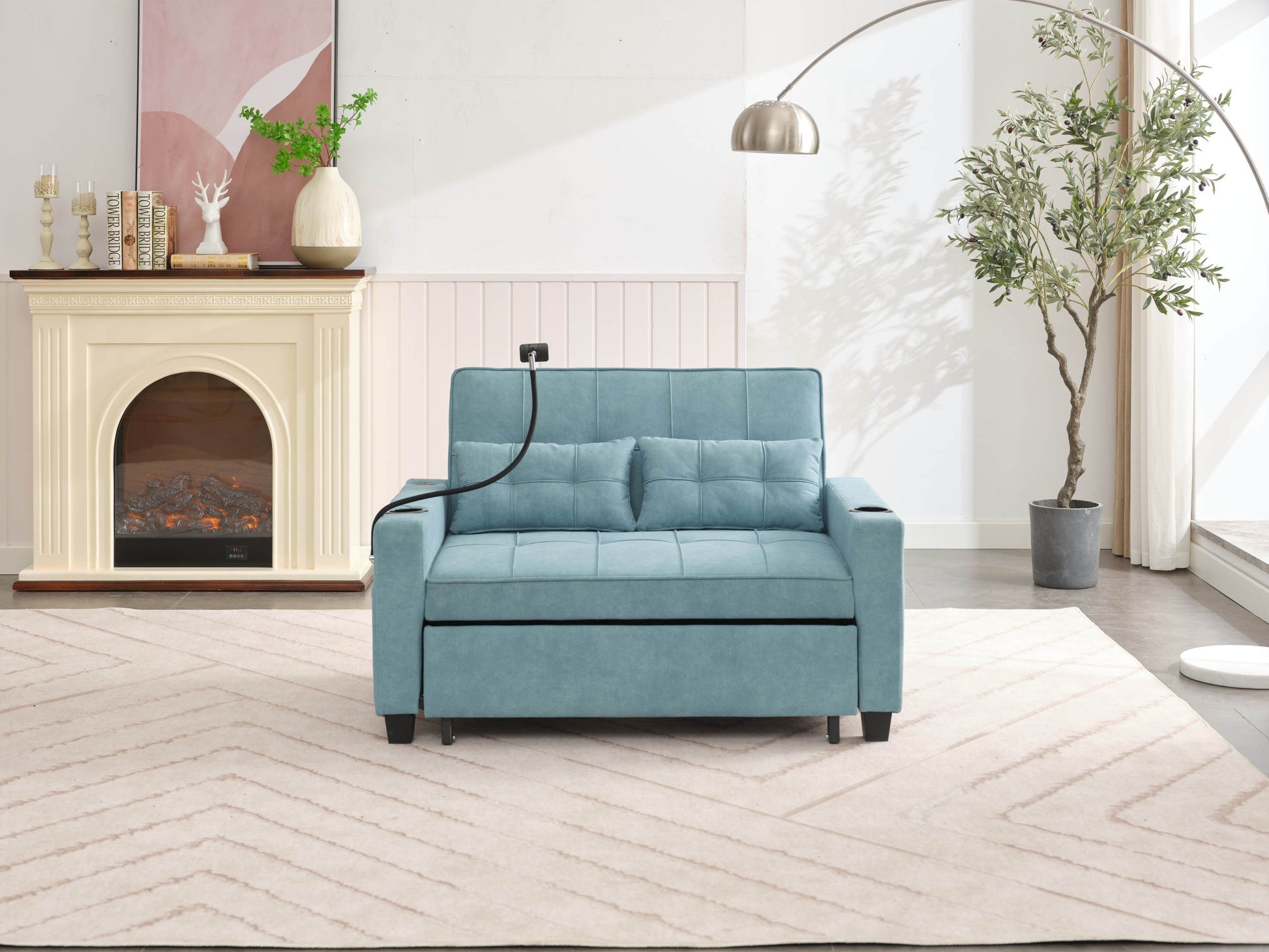 Futon Chair Bed Convertible Chair 3 In 1 Pull Out Sleeper Chair Beds With Usb Ports,Wear Resistant And Anti Scratch, Armchair Bed Sleeper For Living Room Green Tech Cloth Green Foam Tech Cloth 2 Seat